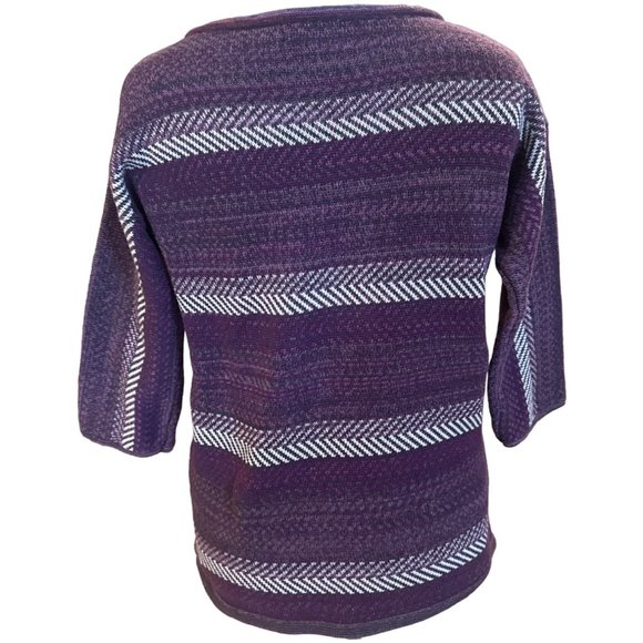 Chaps Brand Striped Purple Sweater 3/4 Sleeves Cotton Blend Women's Size Large - Picture 2 of 11